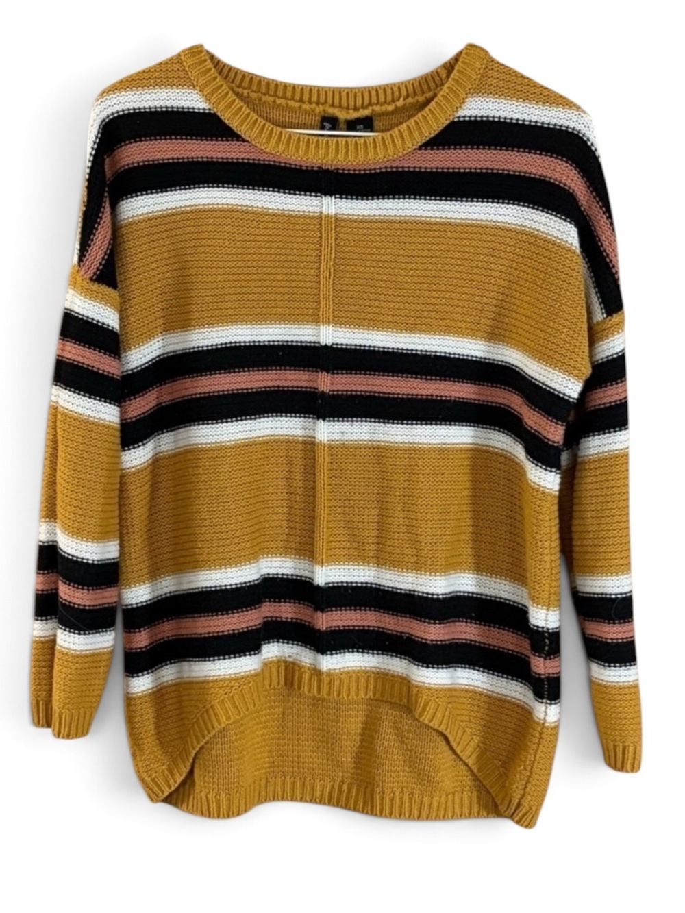 Gold Striped Crew Neck Cable Knit Pullover Cropped Oversized Sweater